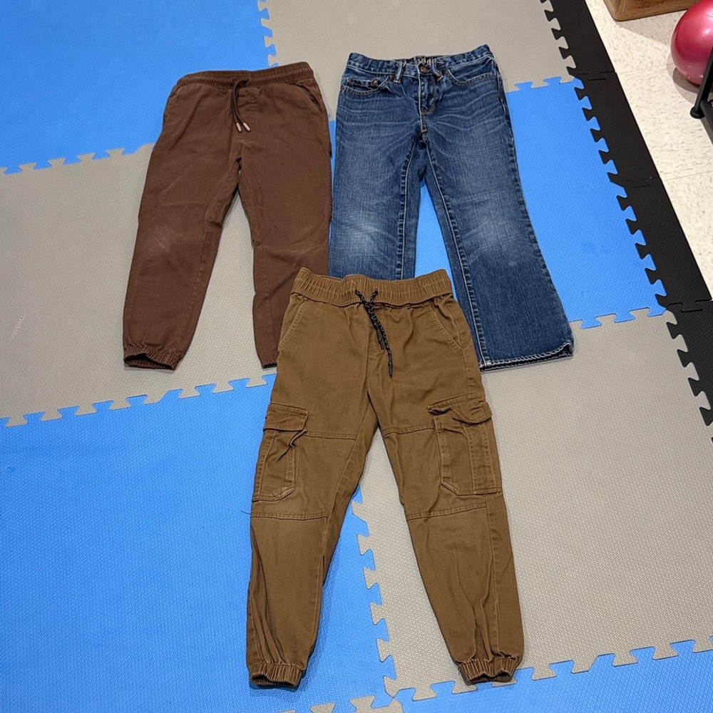 Bundle of boys pants size 8 (brown cinched ankle, boot cut jeans)